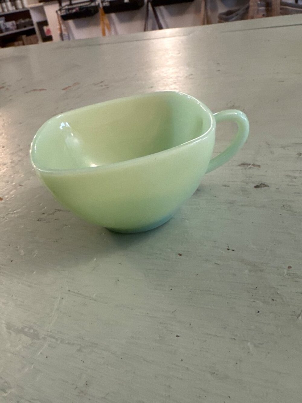 Vintage Fire King Green Milk Glass Jadeite Cup With Handle Retro Kitchenware